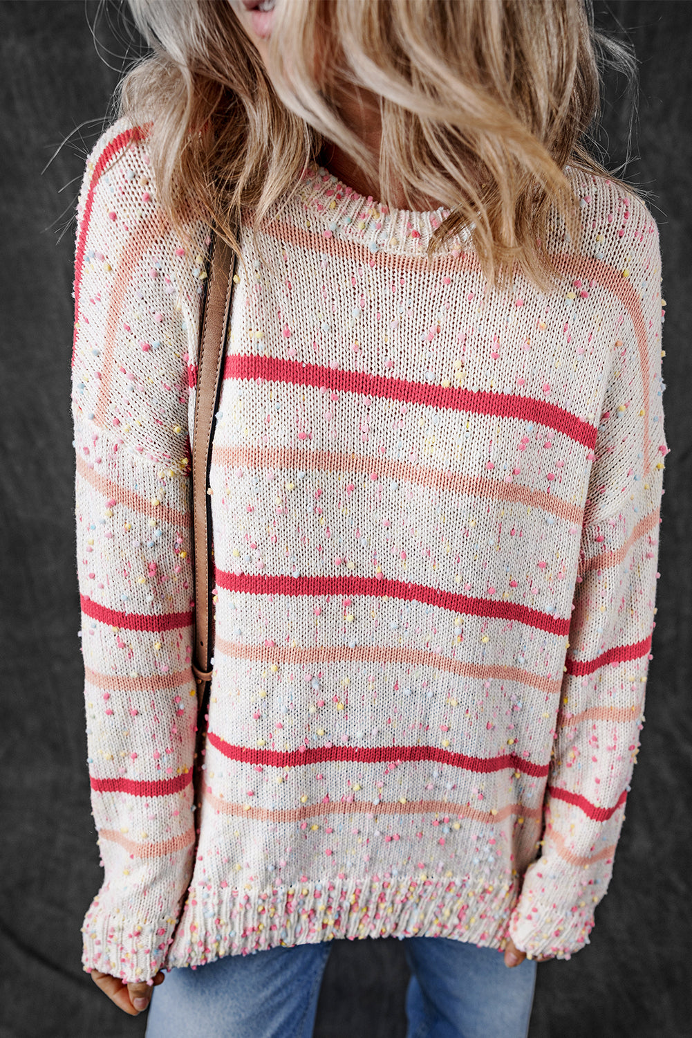 Rosa gestreifter konfetti-strickpullover