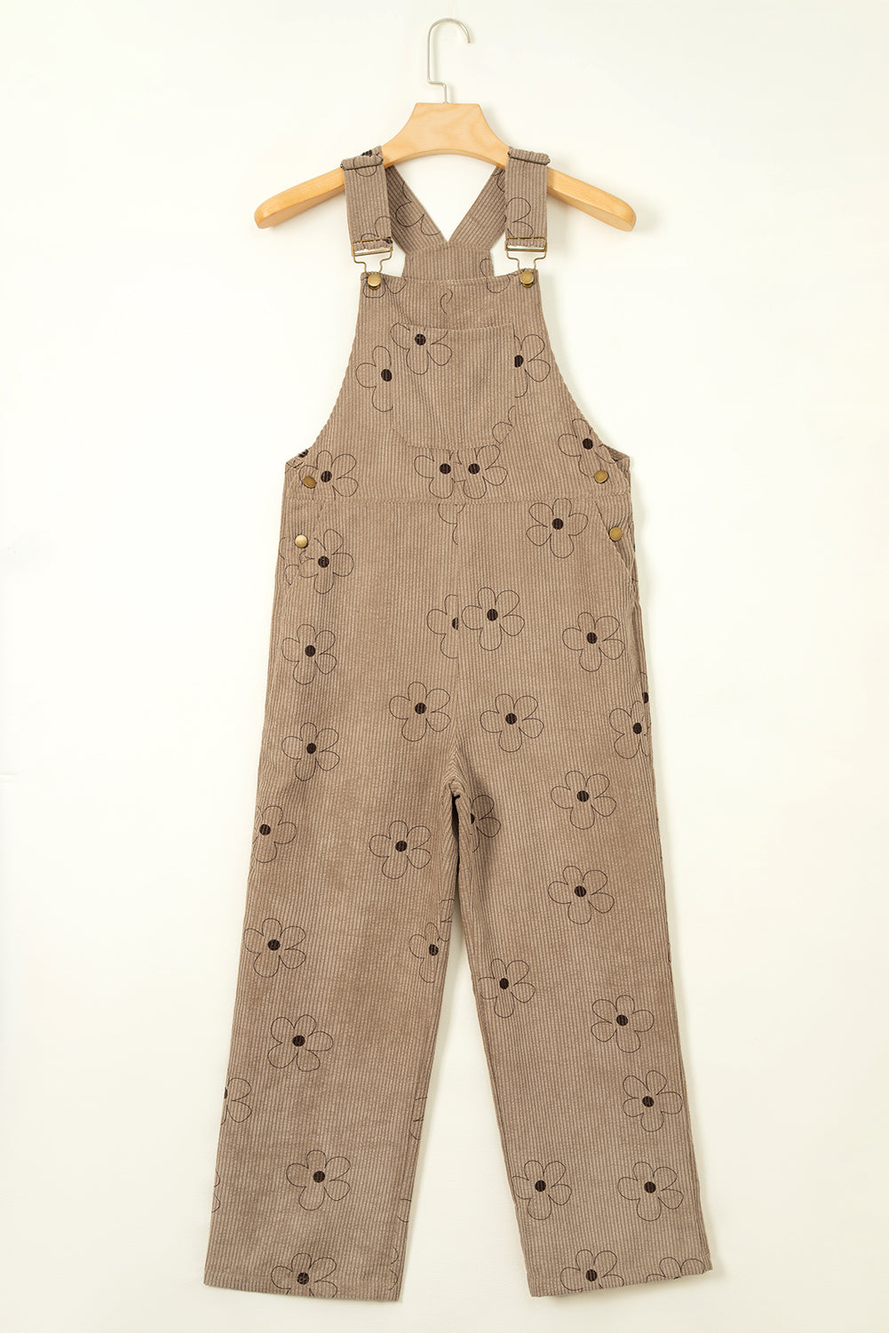 Khakifarbener kord-overall mit blumendruck
