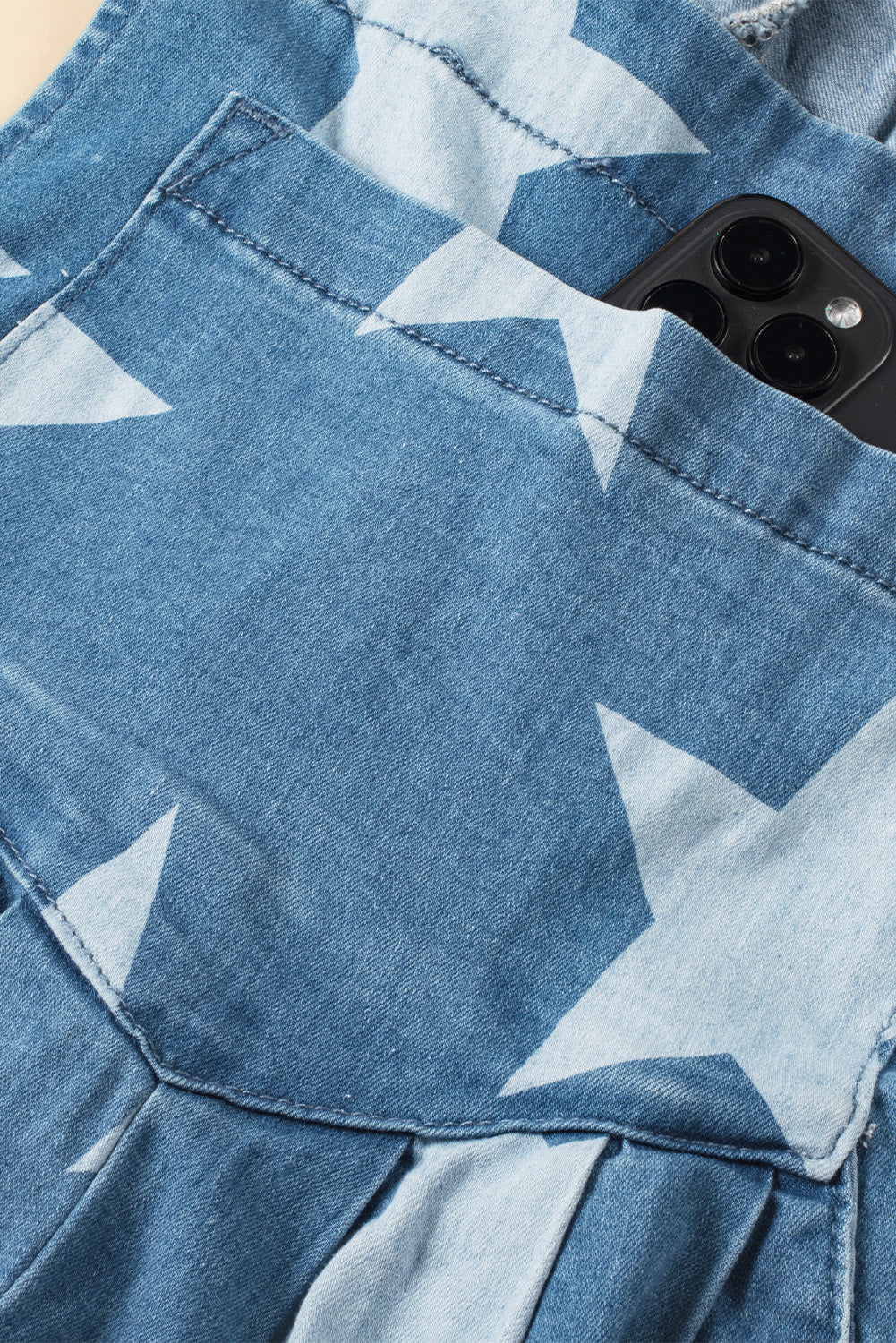 Star print geknöpftes band falte weites bein denim overall