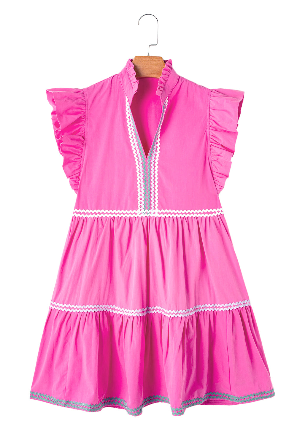 Erdbeerrosa ric rac colorblock flatterärmel v-ausschnitt ringelkleid