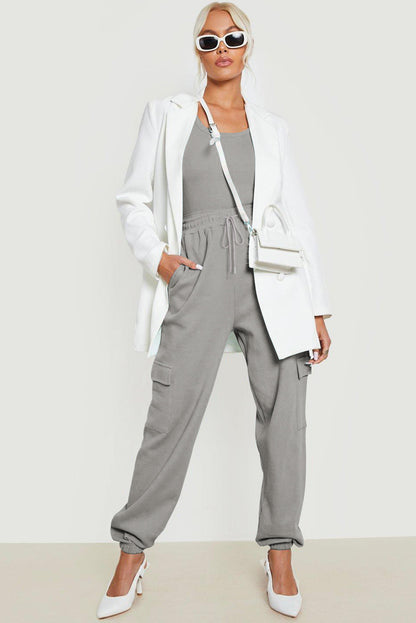 Graue waffelstruktur cargo-taschen-jogger-hose