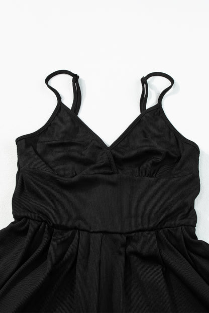 Schwarzes weites bein mit hoher taille sexy v-ausschnitt cami jumpsuit