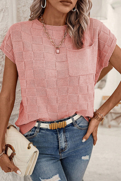 Kurzarmpullover mit gitterstruktur in staubigem rosa