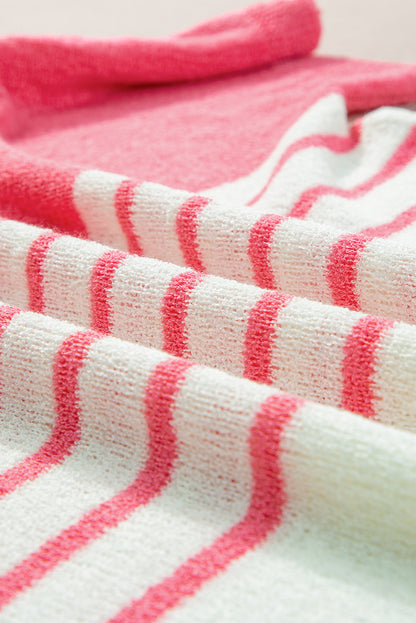 Erdbeerrosa kontraststreifen v-ausschnitt gestricktes kurzarm-top