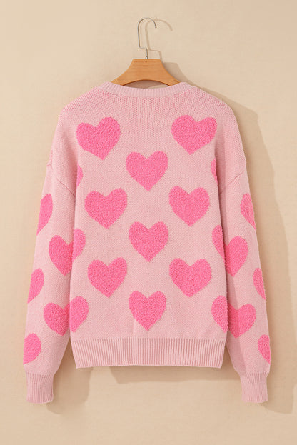 Hellrosa valentinstag herz-jacquard-strickpullover