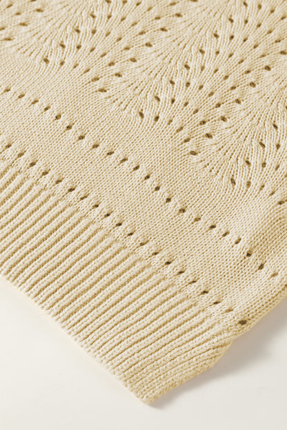 Beige gestrickter kurzarm-kropfpullover