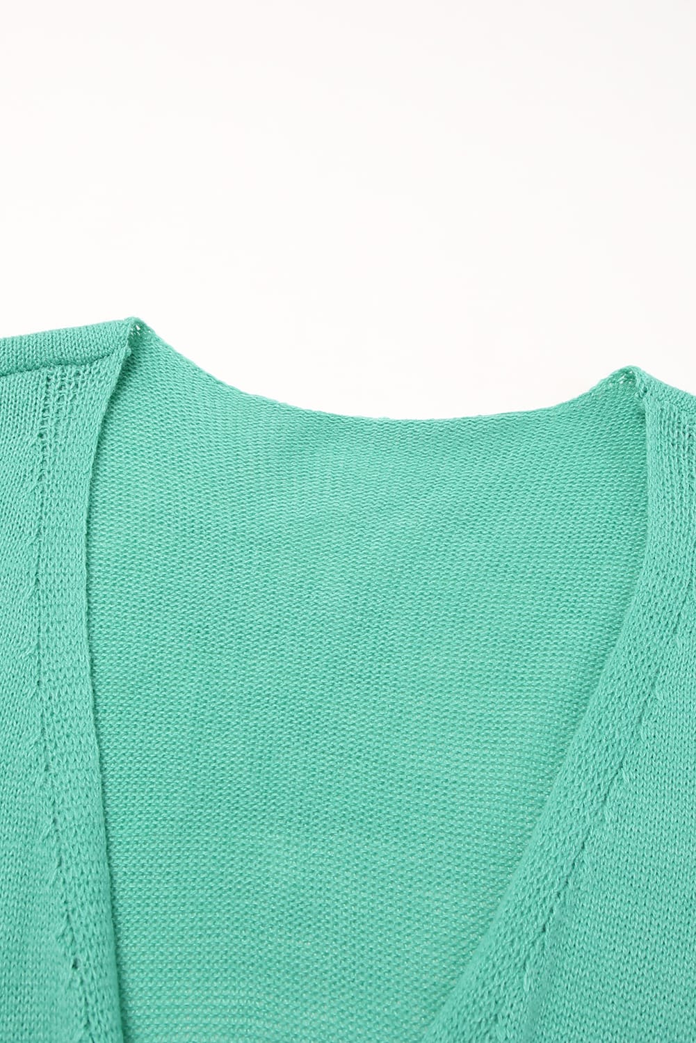 Rose pompom color block open front strickjacke