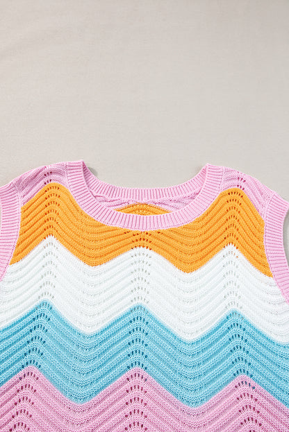 Mehrfarbig gestreifte colorblock strickweste mit wellenschliff