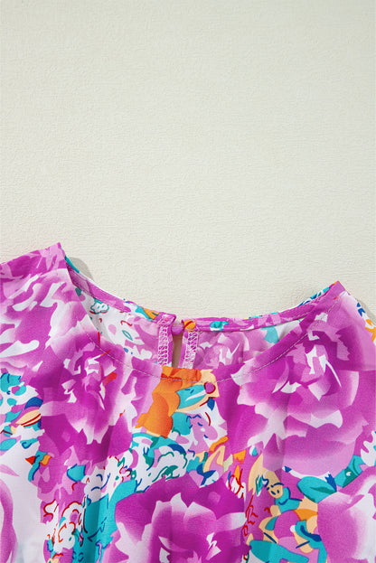 Lila floral keyhole back langärmeliges kleid mit gürtel