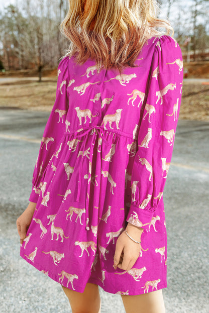 Rosa geparden-print tunika-shirt mit kordelzug