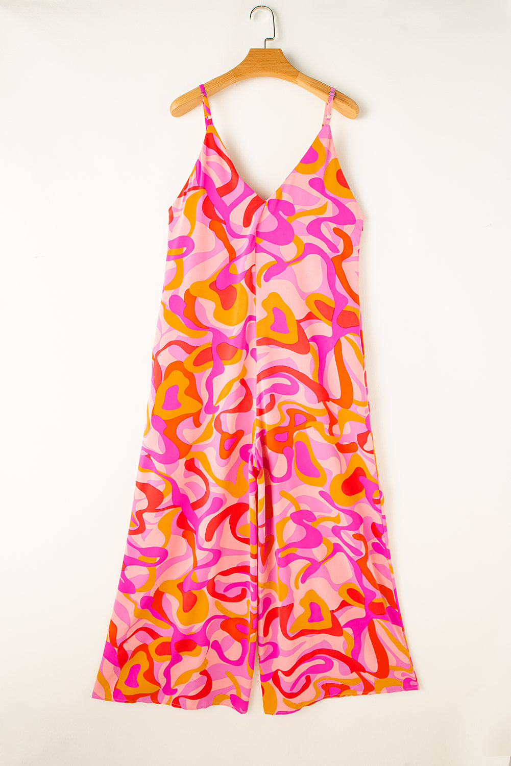 Rosa boho abstrakt druck v-ausschnitt weites bein jumpsuit