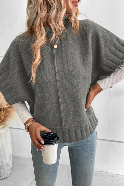 Medium grey mock neck batwing kurzarm-strickpullover