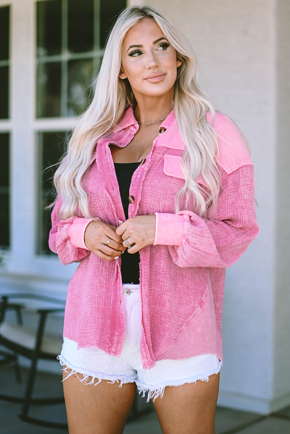 Rose mineral washed cotton shacket