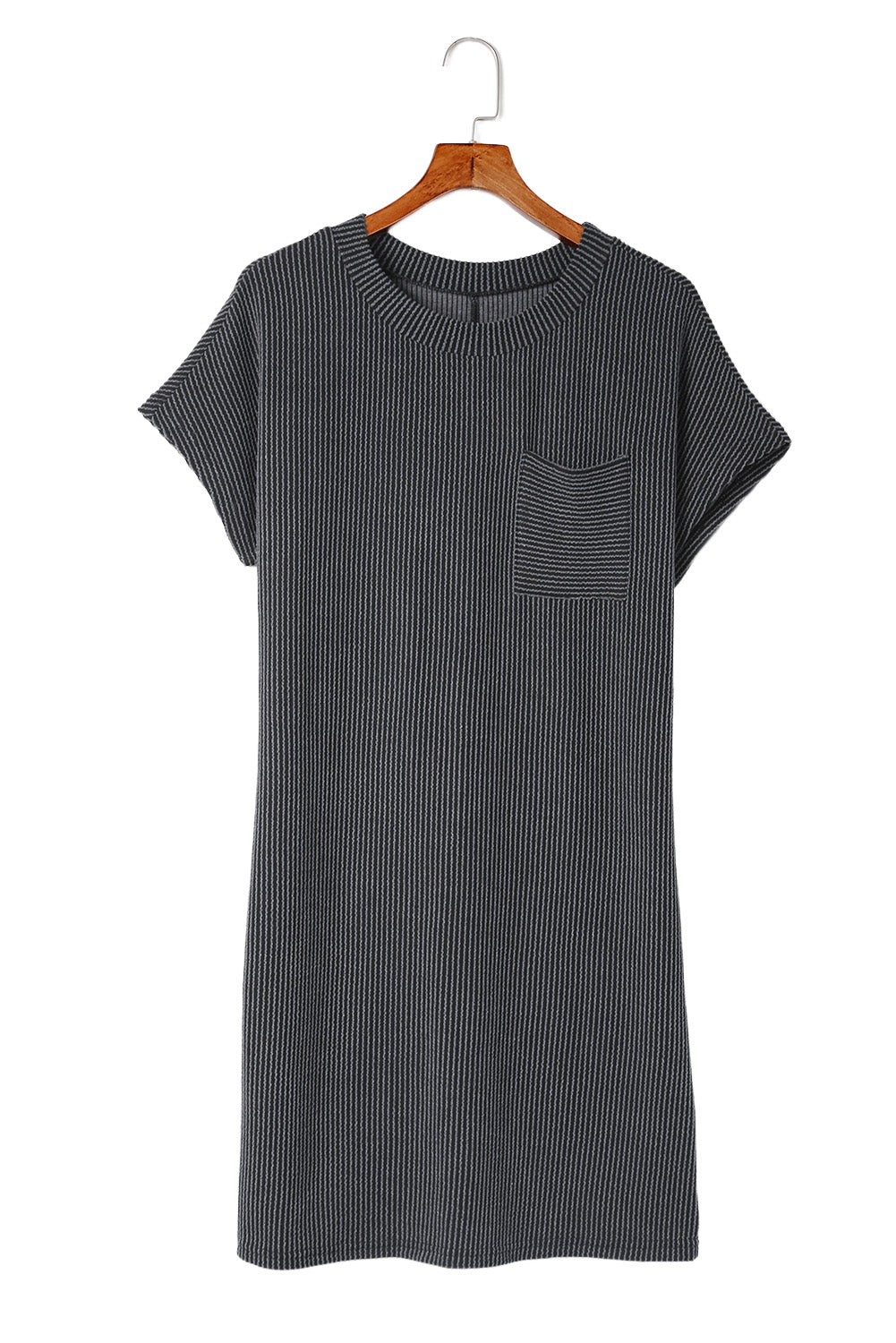 Graues gestreiftes rippenstrick-t-shirt-shiftkleid