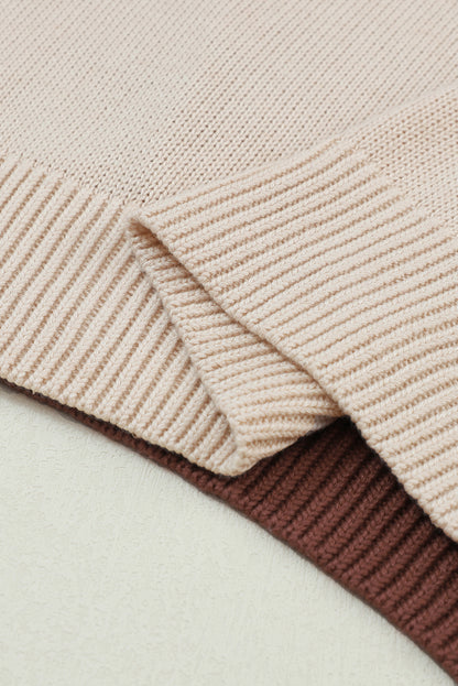 Kaffee colorblock pullover mit gerippten ärmeln und zierleisten