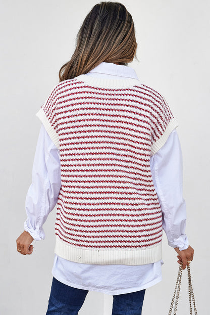 Rot gestreifte, gerippte weste mit lockerer passform und gestricktem pullover