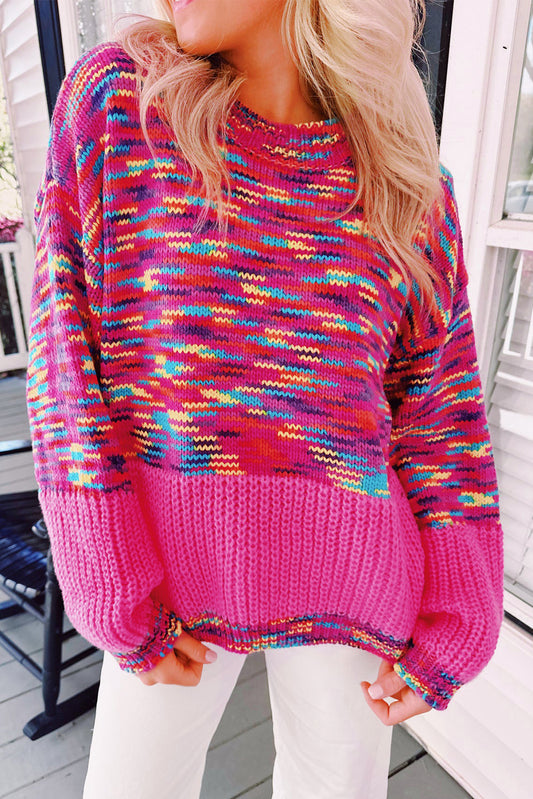 Leuchtend rosa regenbogen konfetti drop shoulder pullover