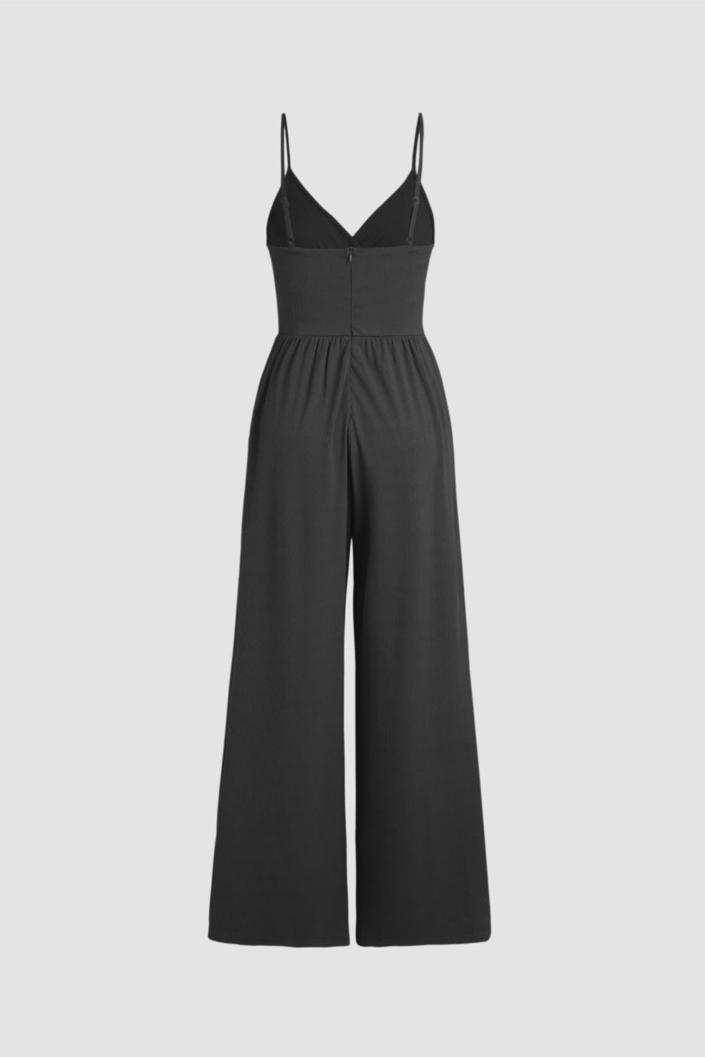 Schwarzes weites bein mit hoher taille sexy v-ausschnitt cami jumpsuit