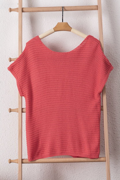 Red clay solid locker gestrickter pullover mit kurzen dolman-ärmeln