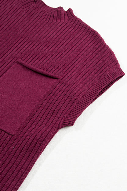 Red dahlia aufnäher tasche gerippt stricken kurze ärmel pullover kleid