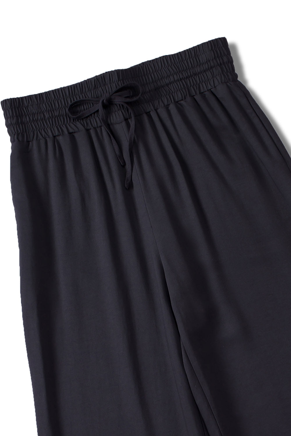 Schwarzer kordelzug elastische taille lässige hose mit weitem bein