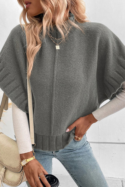 Medium grey mock neck batwing kurzarm-strickpullover