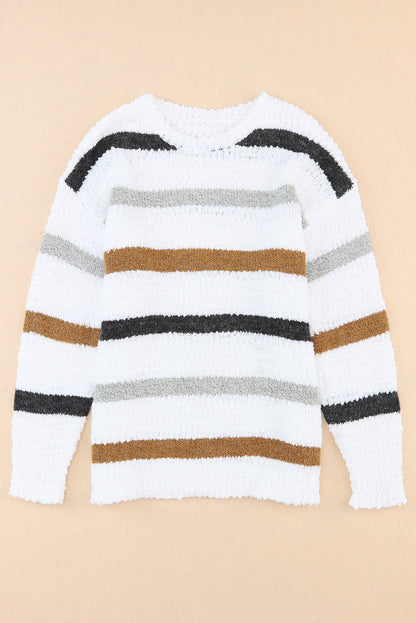 Gestreifter popcorn-strickpullover