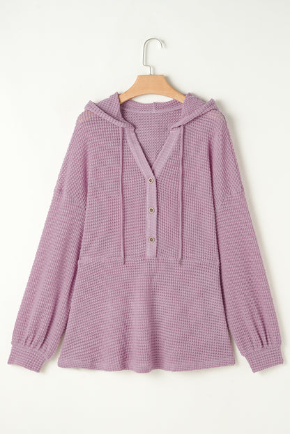 Plus size waffelstrick-top mit kapuze