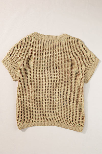 Helles french beige häkelblumen-hohlsaum-pullover-t-shirt