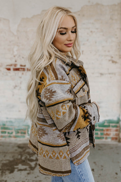 Braune westernjacke mit aztekendruck