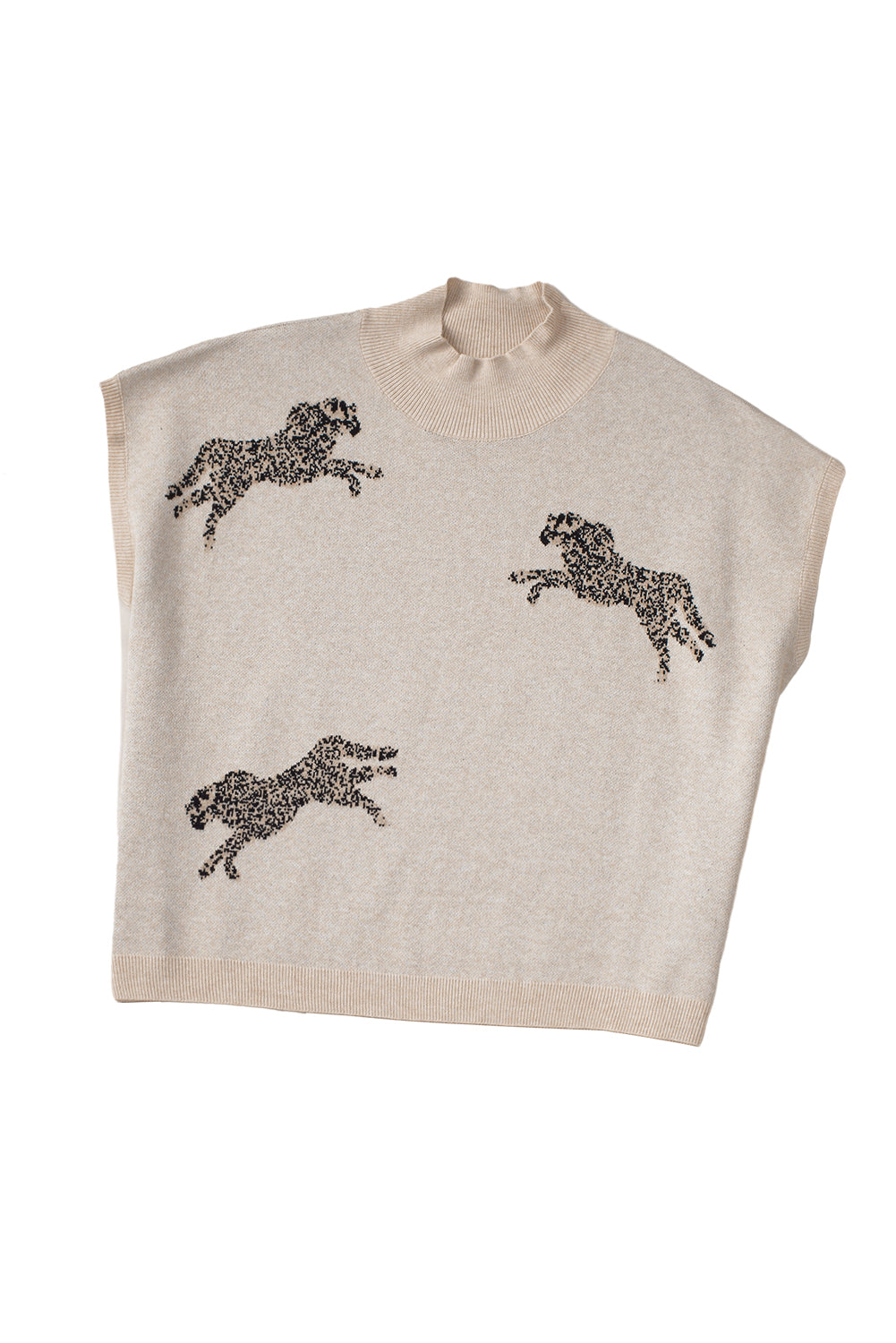 Apricot lebhaftes gepardenmuster hoher hals kurzarmpullover