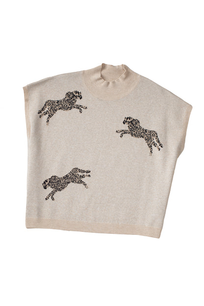 Apricot lebhaftes gepardenmuster hoher hals kurzarmpullover