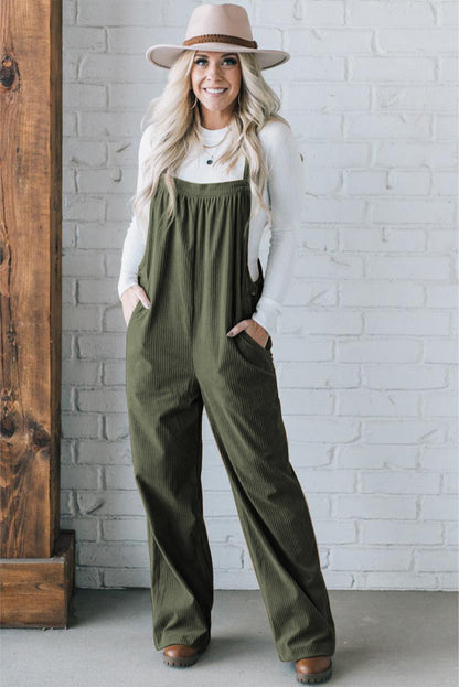 Dschungel grün solid pocketed loose fit kord overall
