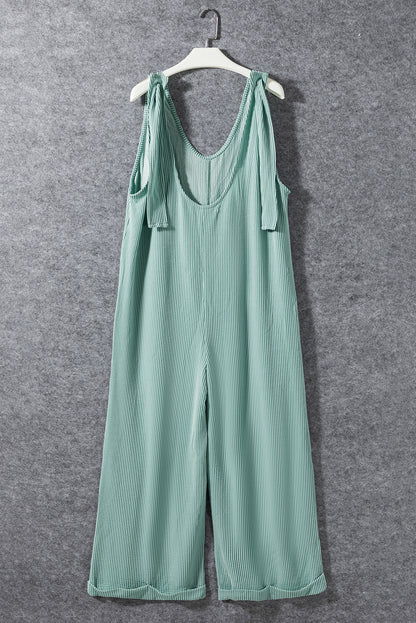 Moonlight jade kordelzug riemen v-ausschnitt weites bein jumpsuit