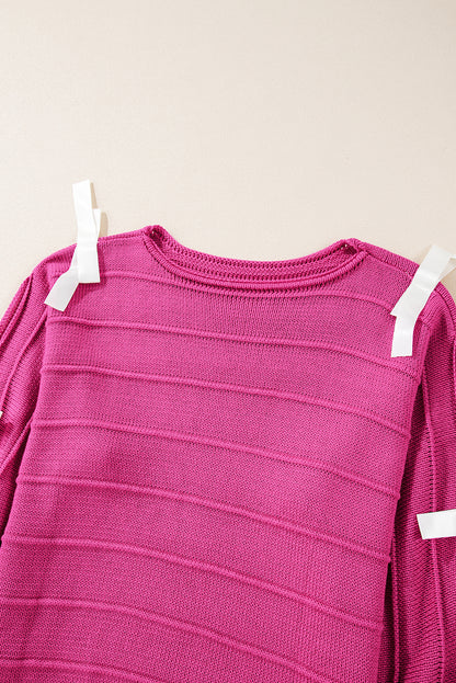 Rose red bow knot cut out rundhalsausschnitt loose sweater