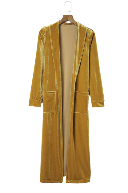 Gelber samt open front pocketed long duster