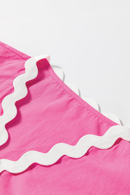 Bonbon-Ric-Rac-Besatz kurzes Midikleid mit fließenden Puffärmeln