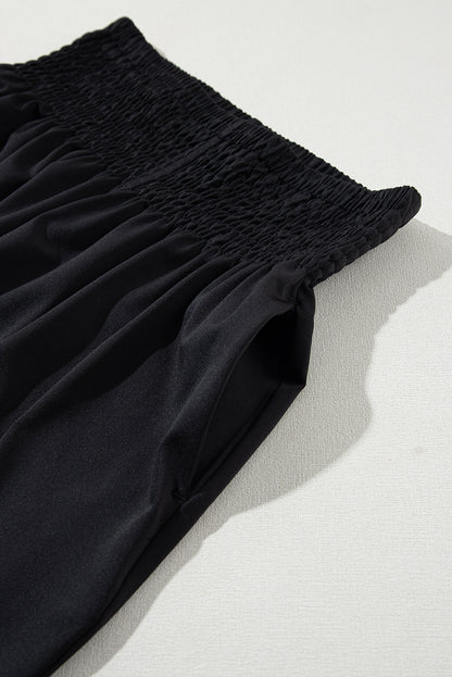 Schwarze gesmokte jogginghose mit hoher taille