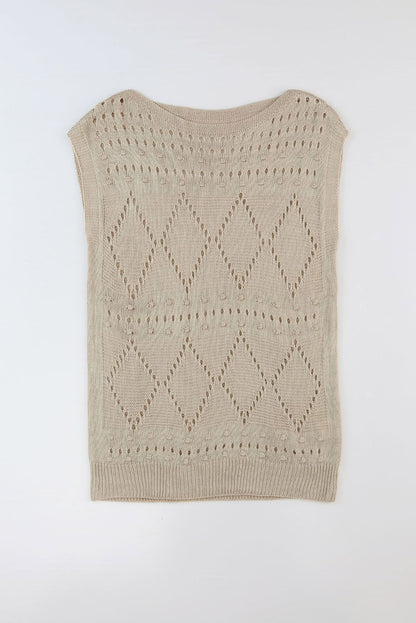Khakifarbener pointelle-strickpullover mit kurzen dolman-ärmeln