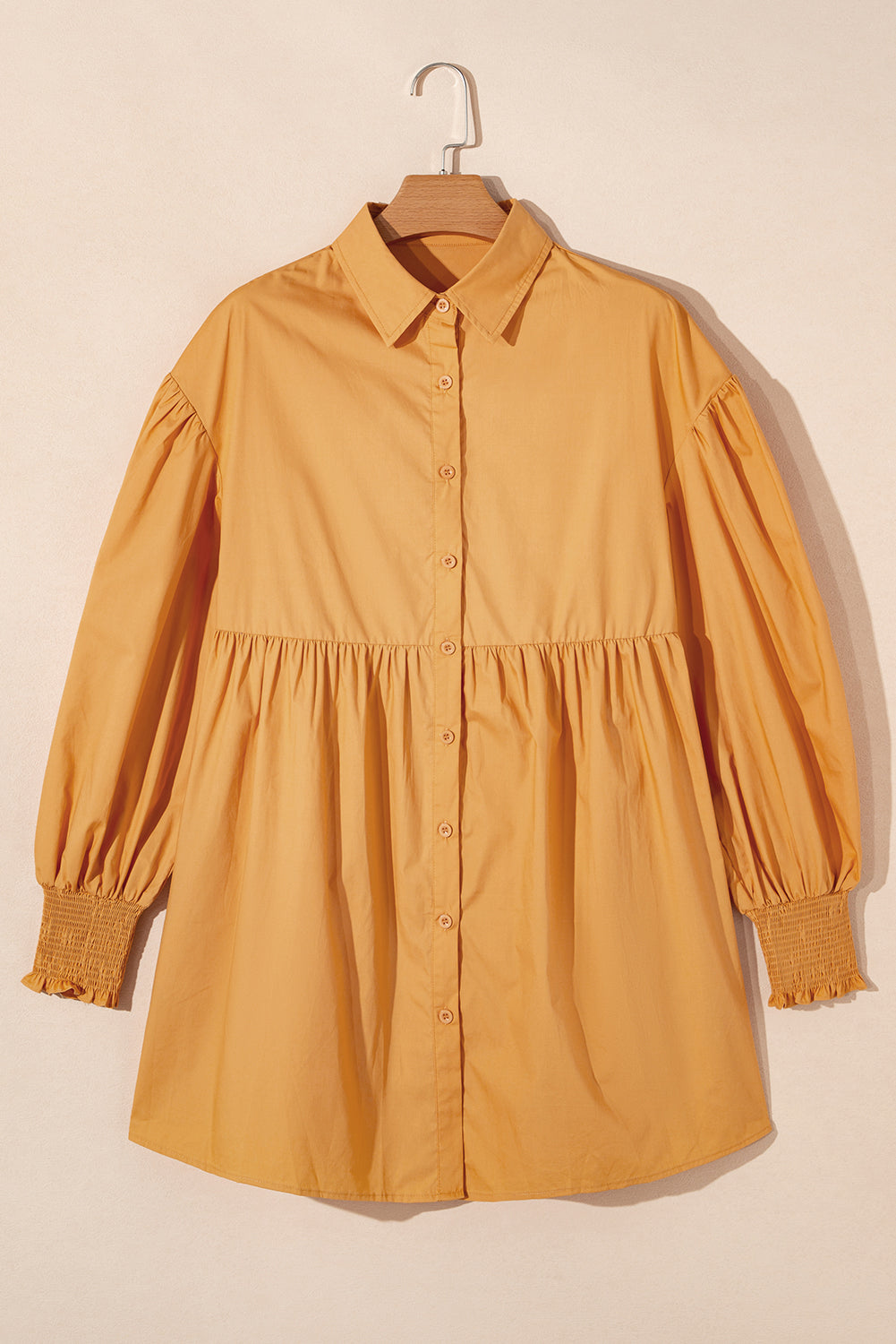 Helles french beige lockeres hemdblusenkleid mit läuferärmeln