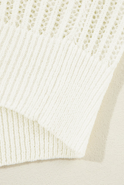 Weiße, einfarbige, leichte, offen gestrickte tunika-strickjacke