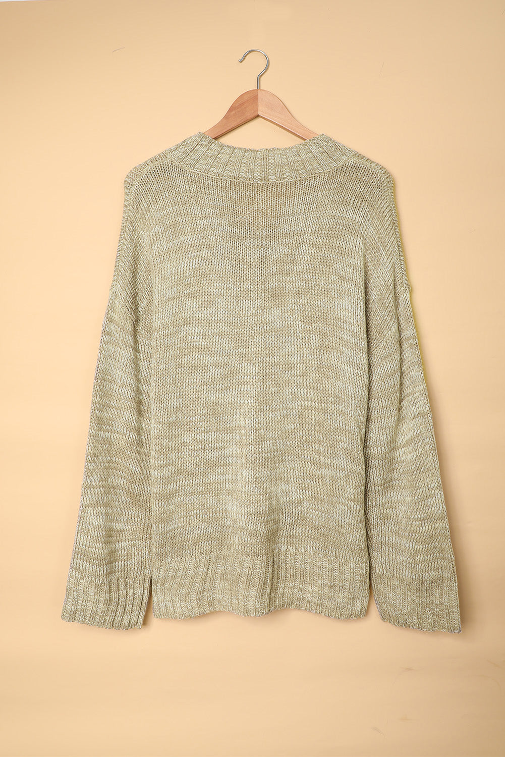 Grauer v-ausschnitt drop shoulder strickpullover