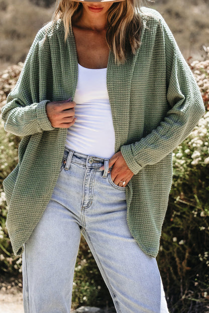 Laurel grüner waffelstrick cardigan mit offener front