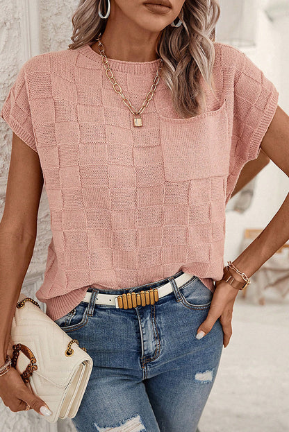 Kurzarmpullover mit gitterstruktur in staubigem rosa