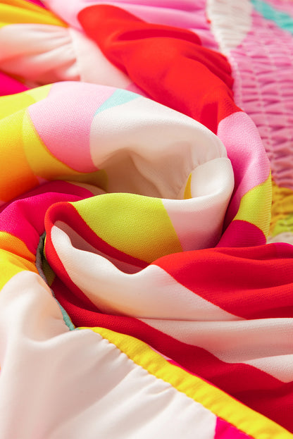 Abstraktes kleid mit puffärmel und quadratischem halsausschnitt in mehreren farben