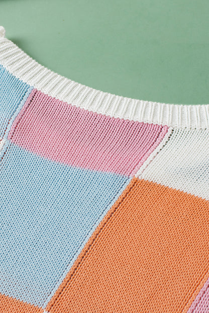 Grapefruit orange color block cap sleeve pullover