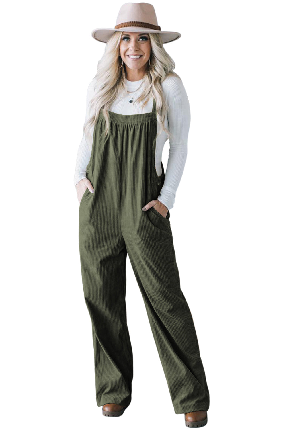 Dschungel grün solid pocketed loose fit kord overall