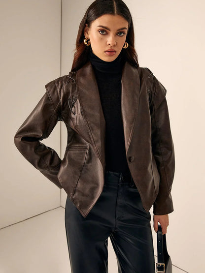 Valeria taillierter lederblazer mit gürtel – damen