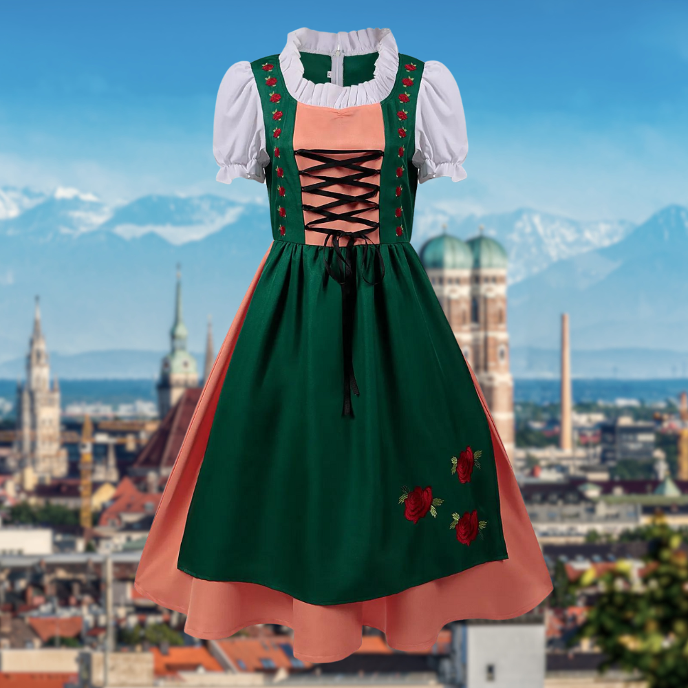 Lunelle | Dirndlkleid mit Rosenstickerei und farblich abgesetztem Mieder für Frauen