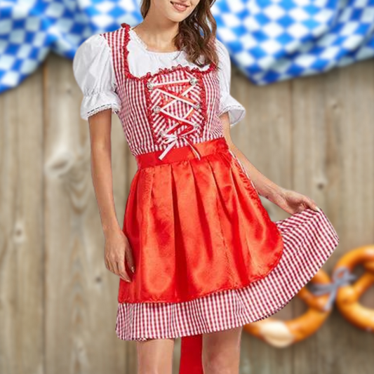 Anine | Dirndlkleid mit Karomuster und Satinschürze für Frauen